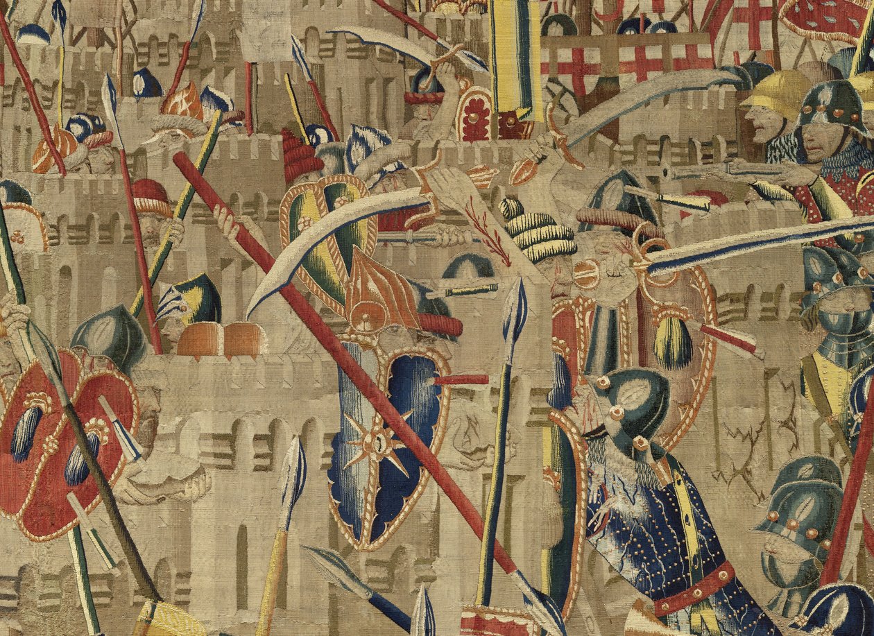 Tapet som viser erobringene av kong Alfonso V av Portugal (Conquistas de Alfonso V de Portugal), Tournai. Detalj. (Ull og silke) av Flemish School