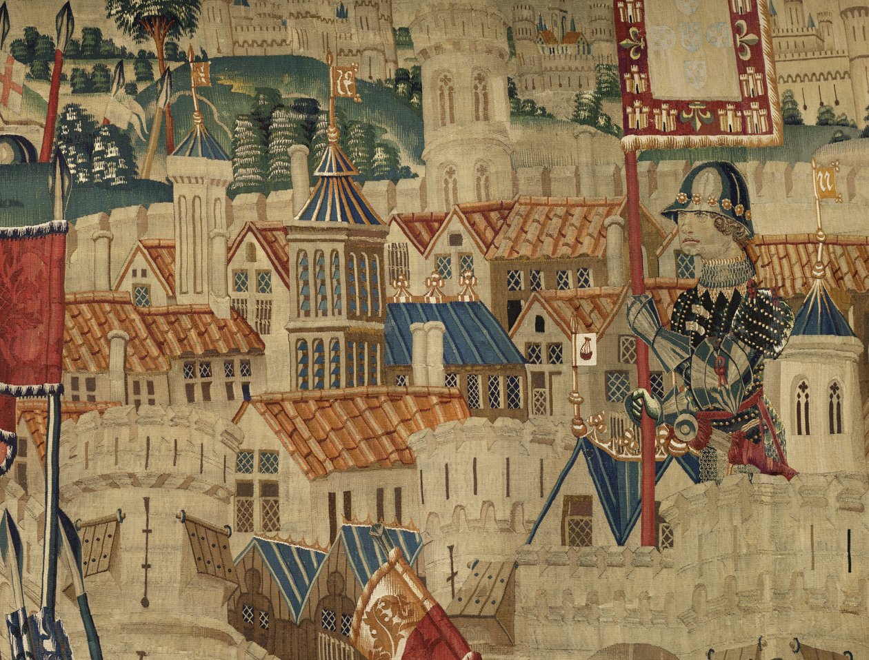 Tapet som viser erobringene av kong Alfonso V av Portugal (Conquistas de Alfonso V de Portugal), Tournai. Detalj. (Ull og silke) av Flemish School