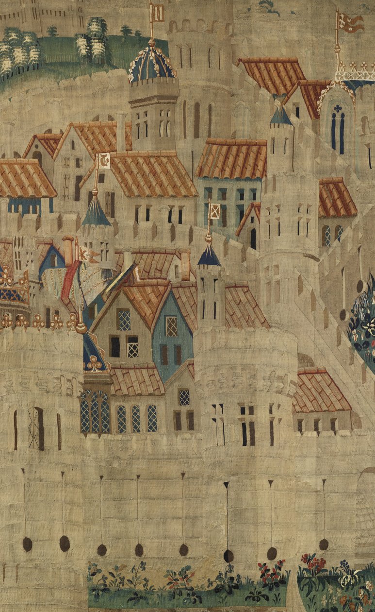 Tapet som viser erobringene av kong Alfonso V av Portugal (Conquistas de Alfonso V de Portugal), Tournai. Detalj. (Ull og silke) av Flemish School