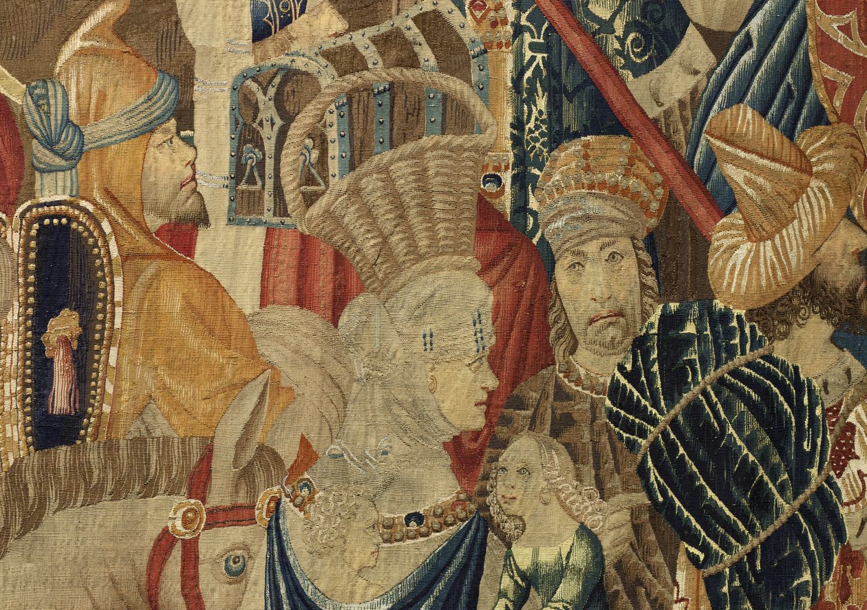 Tapet som viser erobringene av kong Alfonso V av Portugal (Conquistas de Alfonso V de Portugal), Tournai. Detalj. (Ull og silke) av Flemish School
