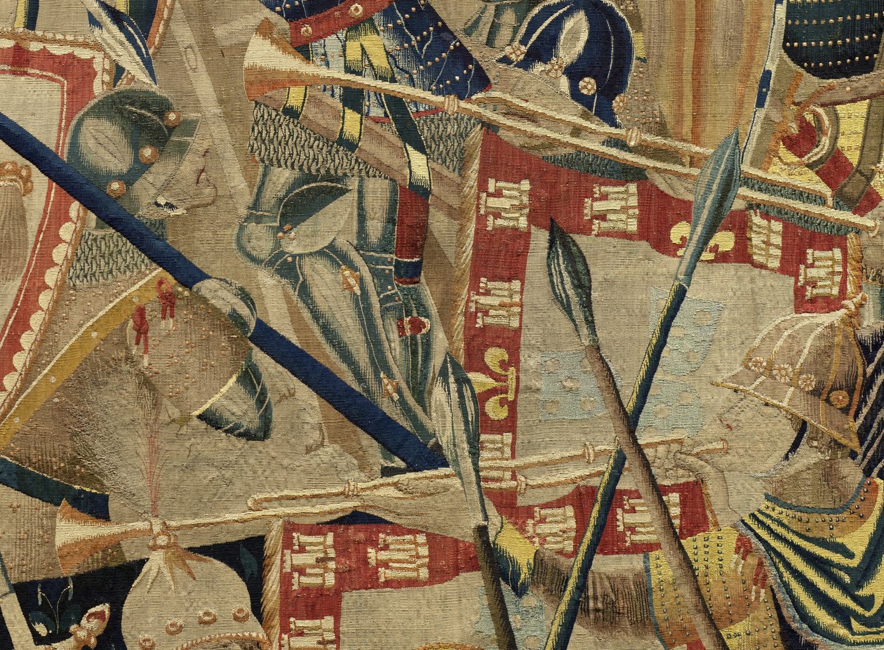 Tapet som viser erobringene av kong Alfonso V av Portugal (Conquistas de Alfonso V de Portugal), Tournai. Detalj. (Ull og silke) av Flemish School