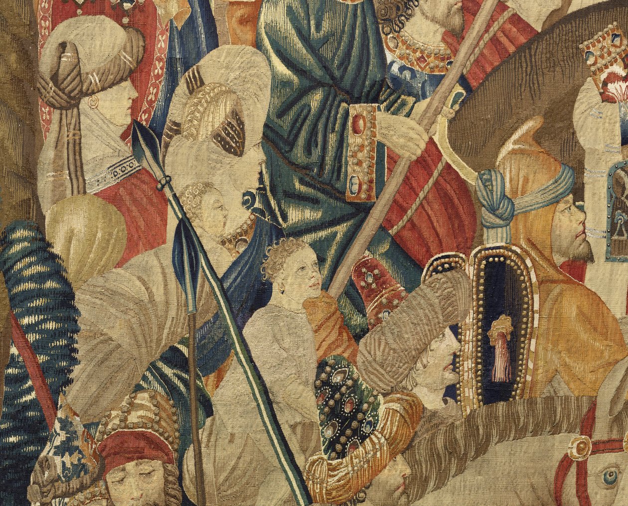 Tapet som viser erobringene av kong Alfonso V av Portugal (Conquistas de Alfonso V de Portugal), Tournai. Detalj. (Ull og silke) av Flemish School