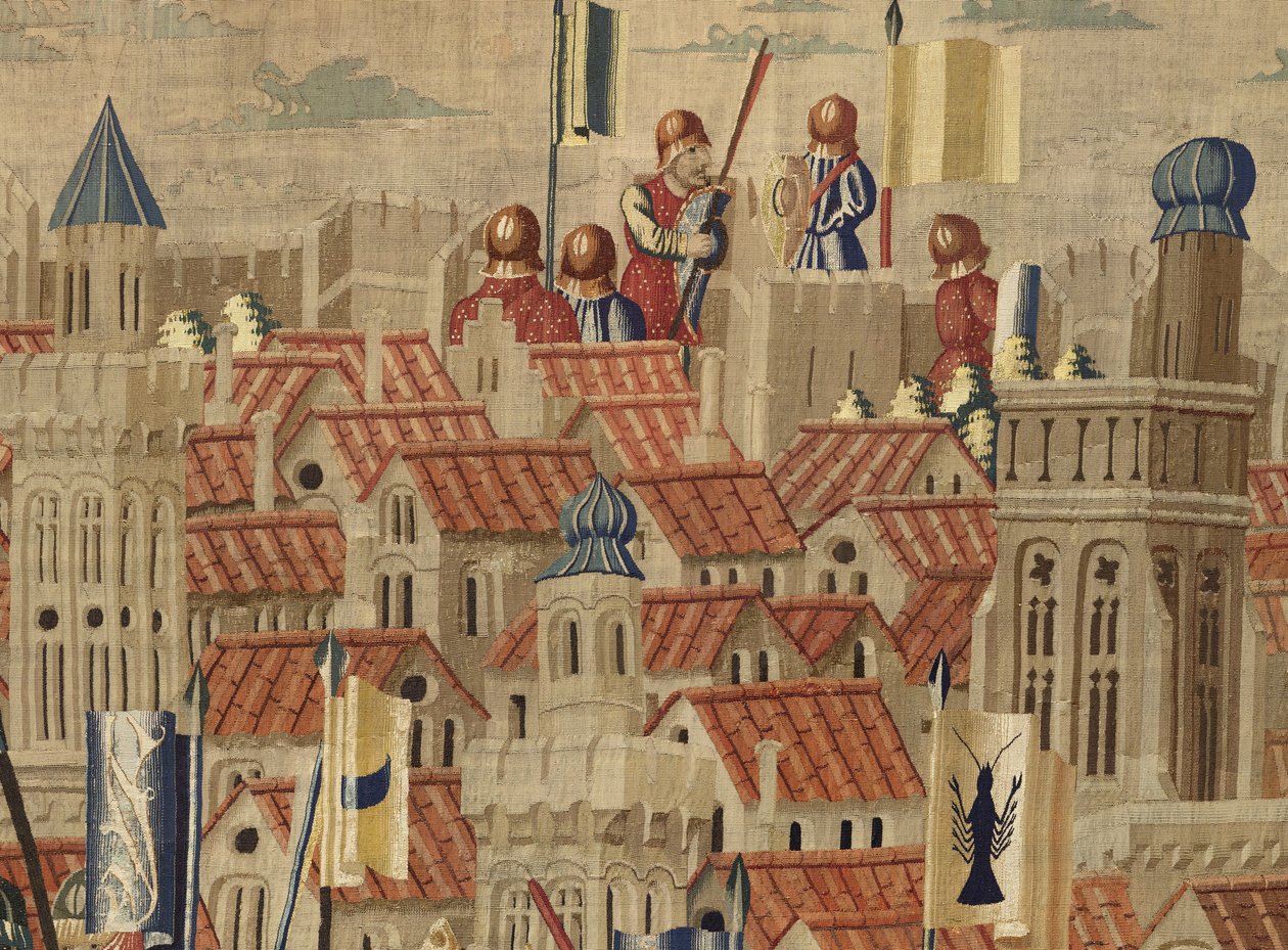 Tapet som viser erobringene av kong Alfonso V av Portugal (Conquistas de Alfonso V de Portugal), Tournai. Detalj. (Ull og silke) av Flemish School