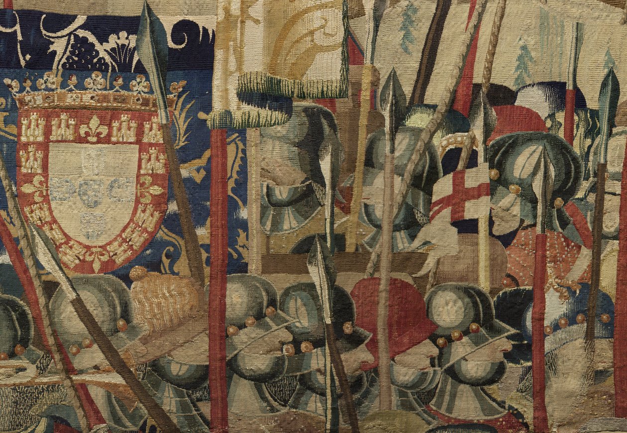 Tapet som viser erobringene av kong Alfonso V av Portugal (Conquistas de Alfonso V de Portugal), Tournai. Detalj. (Ull og silke) av Flemish School