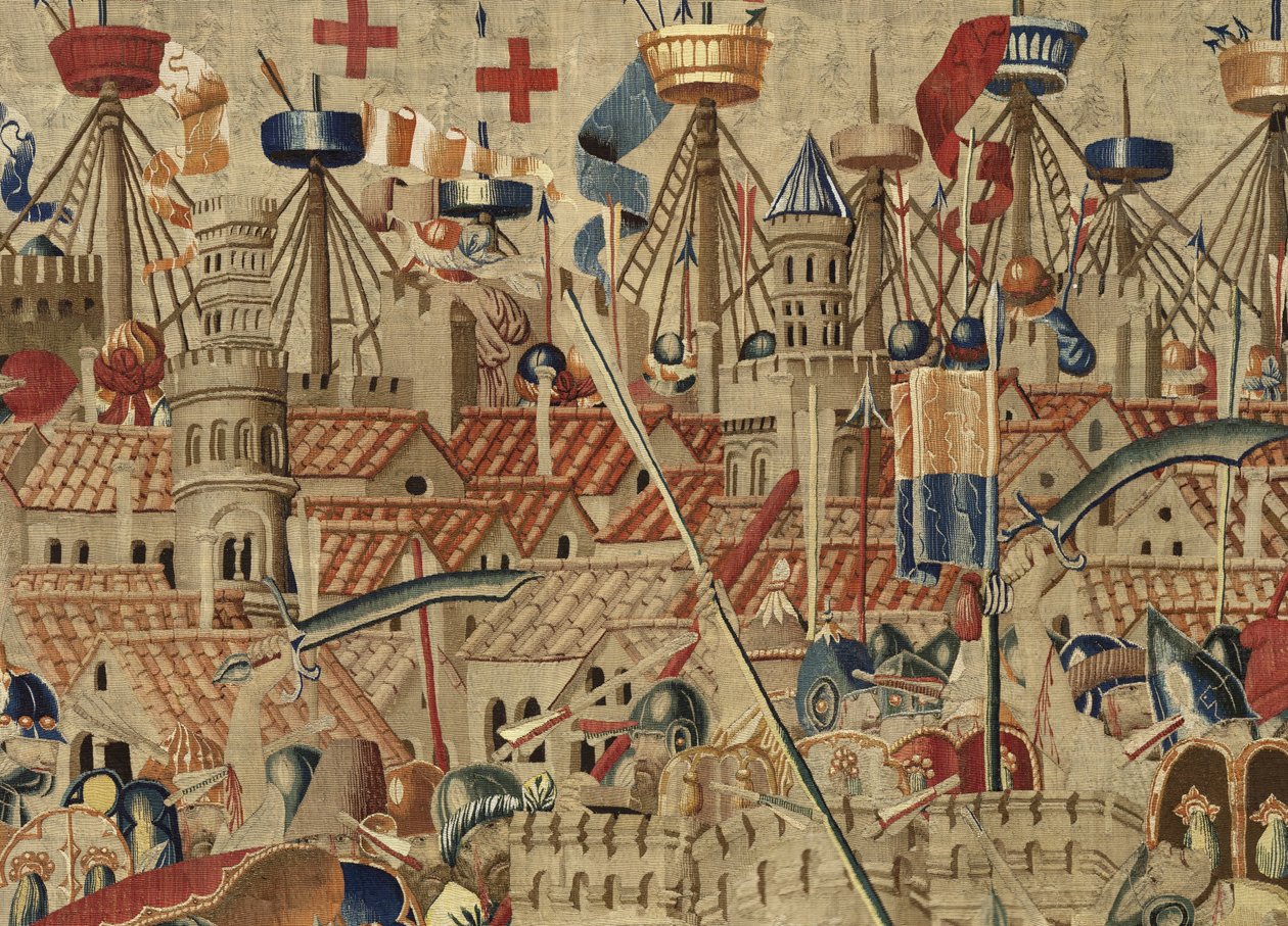 Tapet som viser erobringene av kong Alfonso V av Portugal (Conquistas de Alfonso V de Portugal), Tournai. Detalj. (Ull og silke) av Flemish School