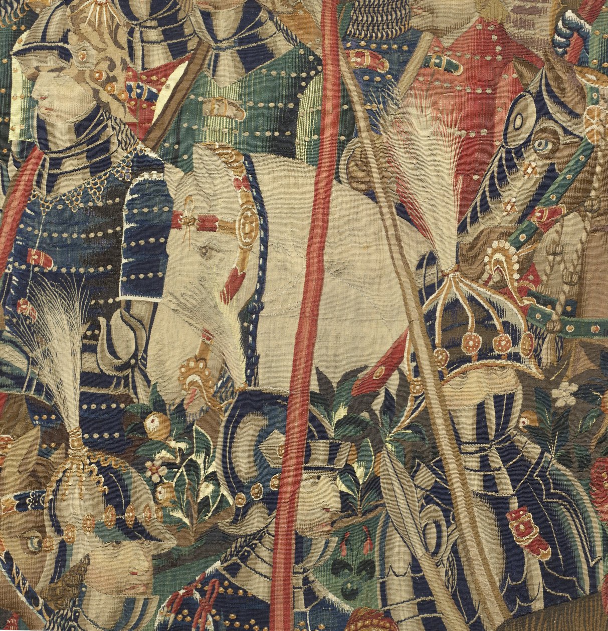 Tapet som viser erobringene av kong Alfonso V av Portugal (Conquistas de Alfonso V de Portugal), Tournai. Detalj. (Ull og silke) av Flemish School