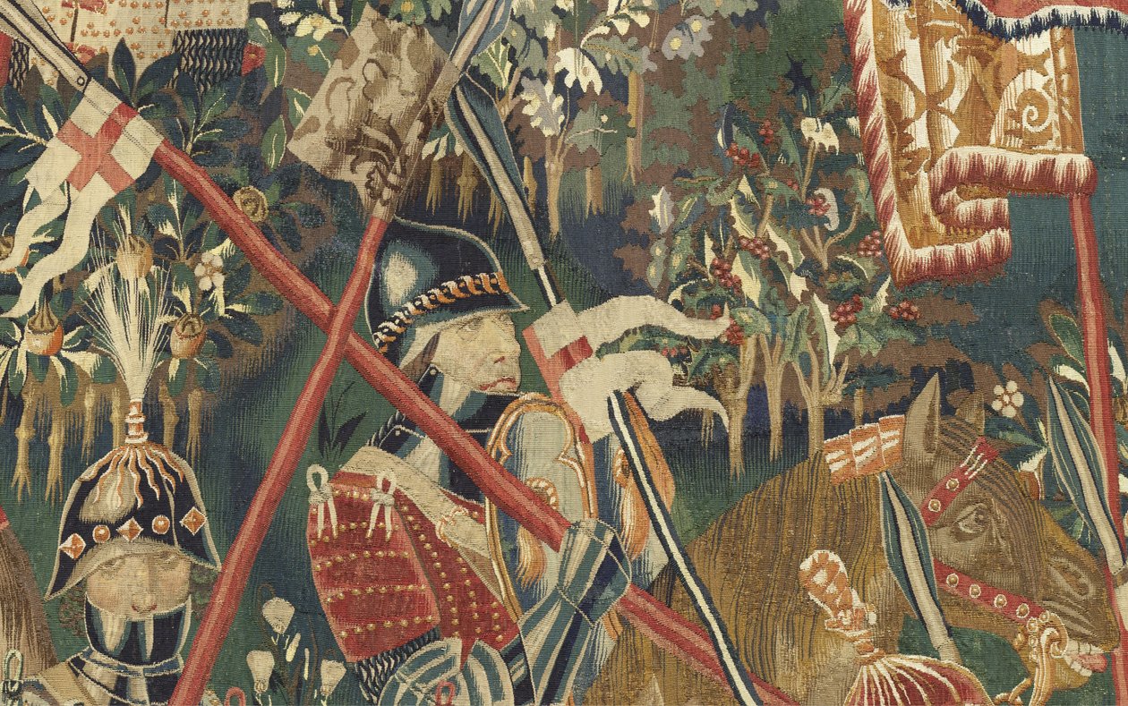 Tapet som viser erobringene av kong Alfonso V av Portugal (Conquistas de Alfonso V de Portugal), Tournai. Detalj. (Ull og silke) av Flemish School