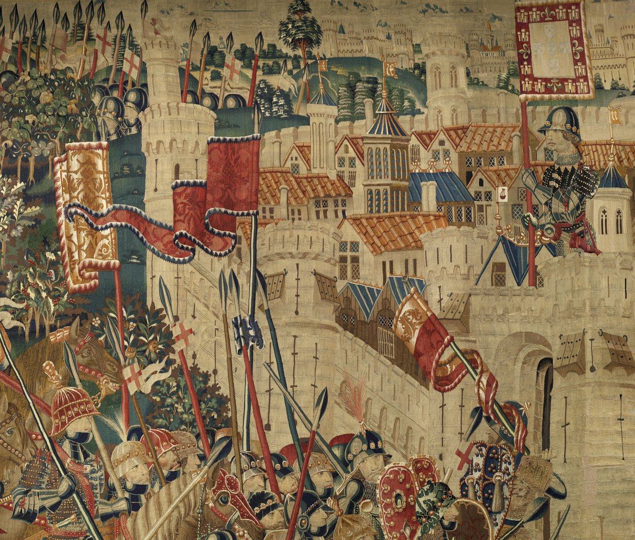 Tapet som viser erobringene av kong Alfonso V av Portugal (Conquistas de Alfonso V de Portugal), Tournai. Detalj. (Ull og silke) av Flemish School