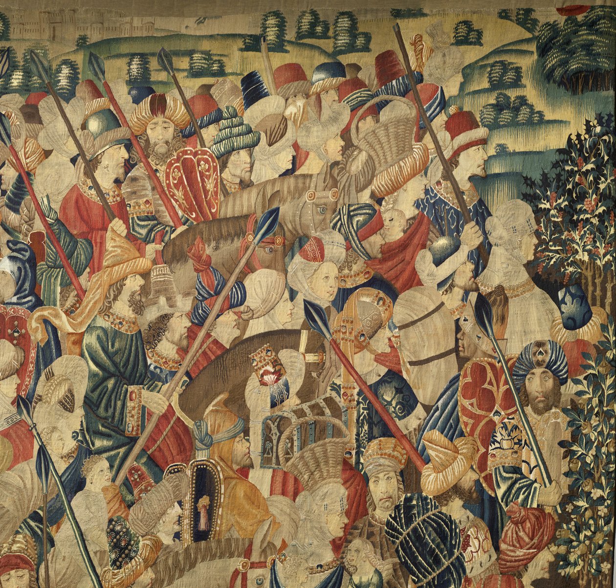Tapet som viser erobringene av kong Alfonso V av Portugal (Conquistas de Alfonso V de Portugal), Tournai. Detalj. (Ull og silke) av Flemish School