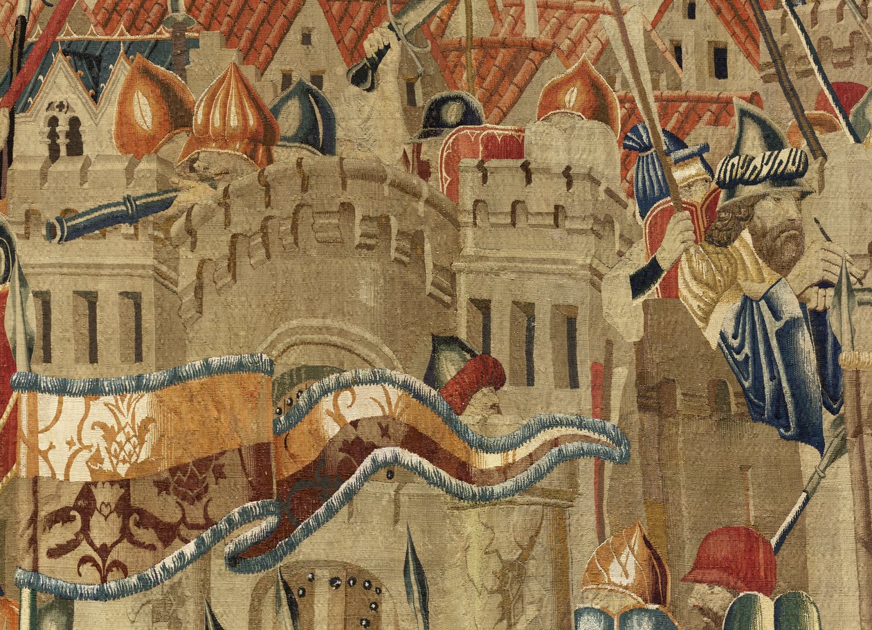 Tapet som viser erobringene av kong Alfonso V av Portugal (Conquistas de Alfonso V de Portugal), Tournai. Detalj. (Ull og silke) av Flemish School