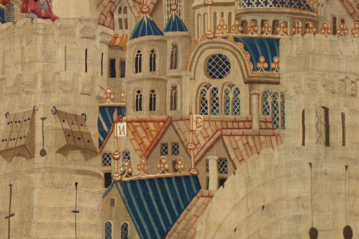 Tapet som viser erobringene av kong Alfonso V av Portugal (Conquistas de Alfonso V de Portugal), Tournai. Detalj. (Ull og silke) av Flemish School