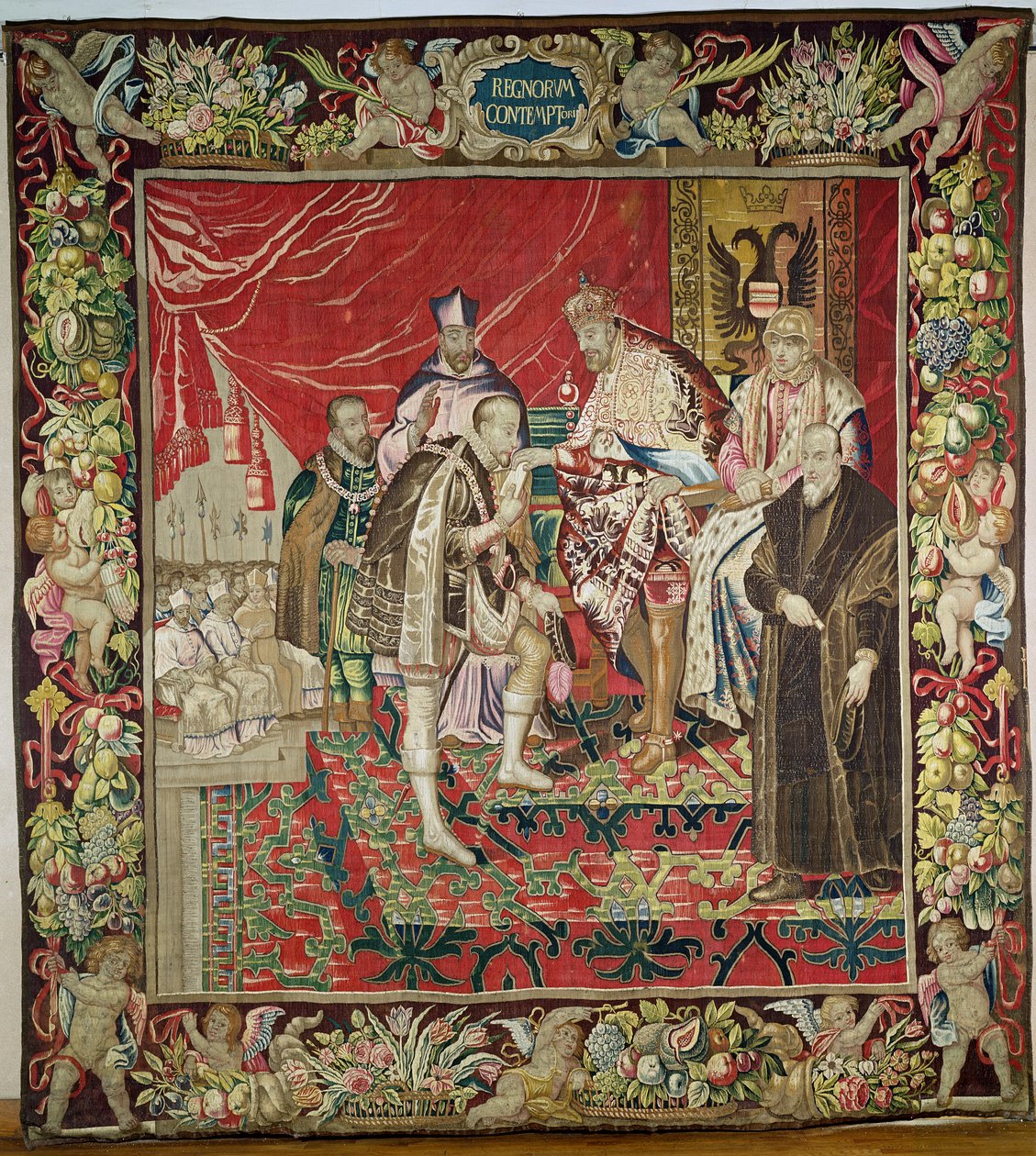 The Abdication of Charles V (1500-58) fra The Tapestry of Charles Quint, ca. 1630-40 av Flemish School