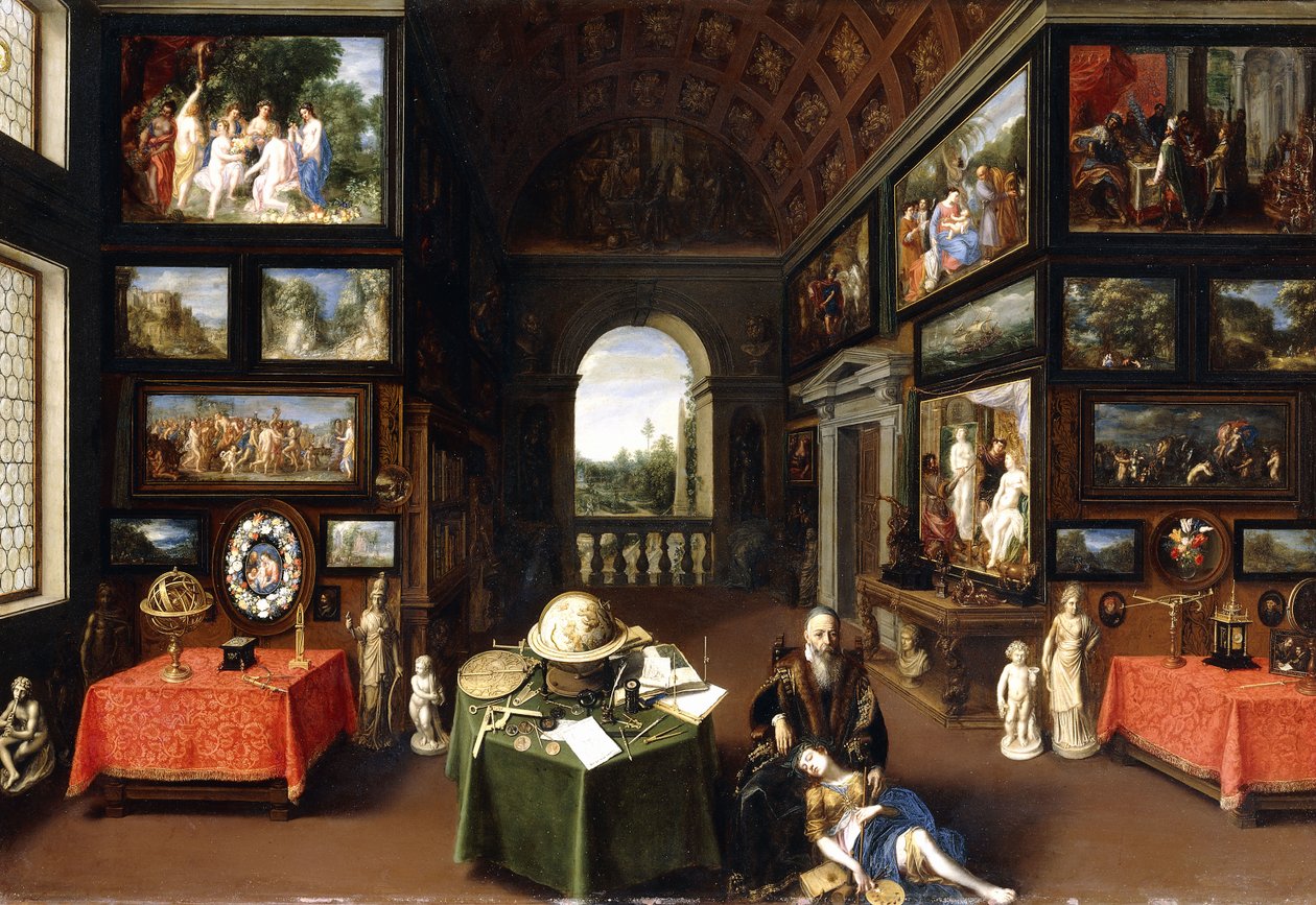 Interiøret i et billedgalleri med personifikasjoner av maleri og tegning, ca. 1630 av Flemish School