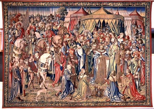 Presentasjonen av Royal Insignia, billedvev av David og Batseba, ca. 1510-15 (teppe) av Flemish School