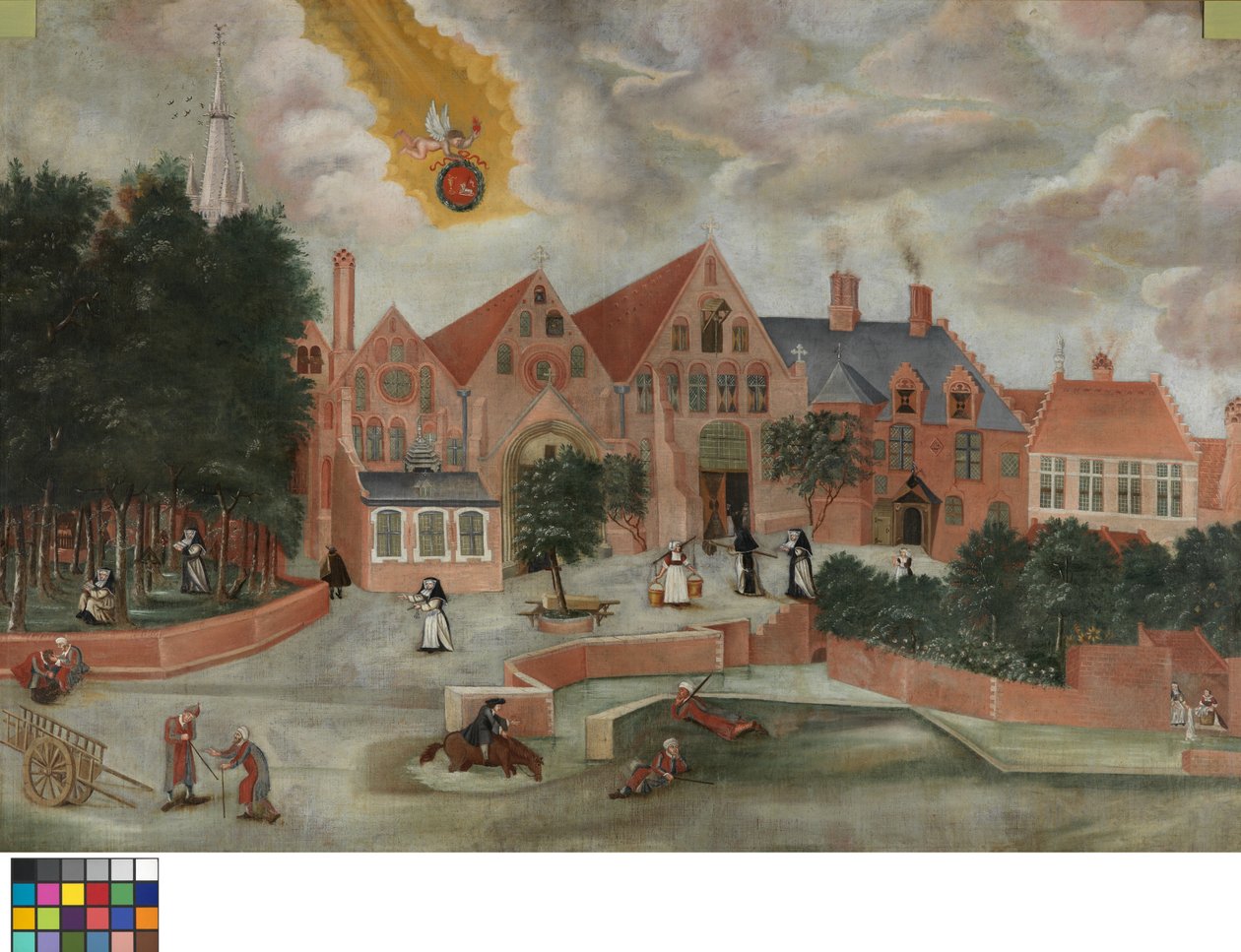 Vestfasaden til Saint John's Hospital (olje på lerret) av Flemish School