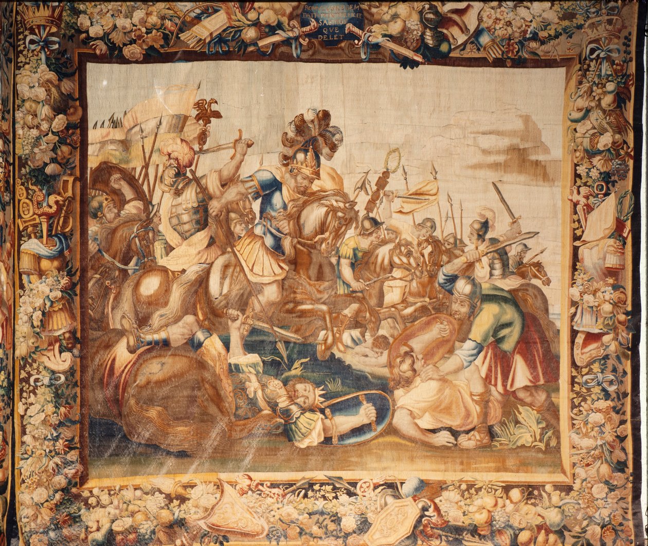 Katedralen (Catedral de Santa María de Sigüenza). Katedralsamlingen. flamsk billedvev. Romas historie. Signert: Ian Le Clerc, D Eggermans. Brussel. Begynner på 1600-tallet. av Flemish School