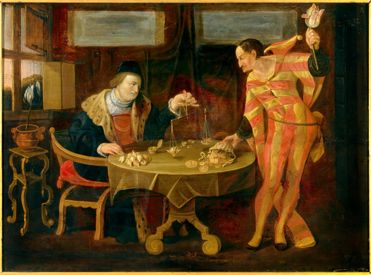 Salg av tulipanløk Maleri fra den flamske skole på 1600-tallet. Søn 0,54x0,74 m Rennes, musee des Beaux Arts av Flemish School