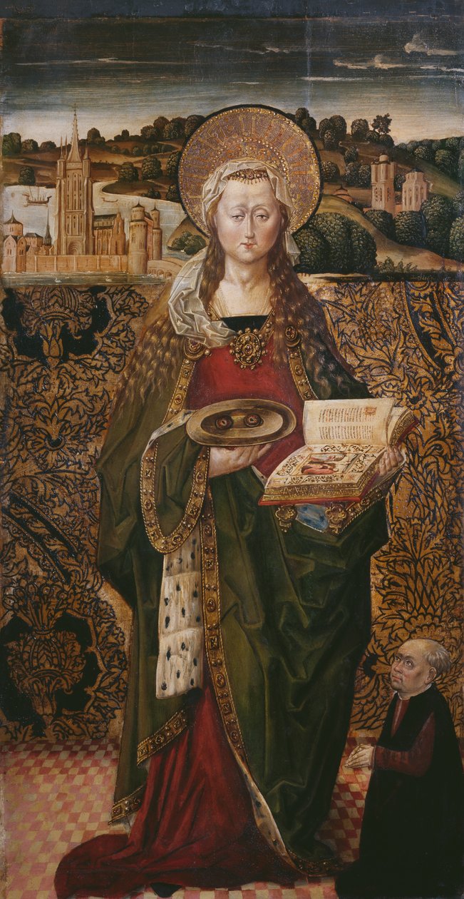 Triptych, St. Lucy, venstre panel (se også 345909, 345911) av Flemish School