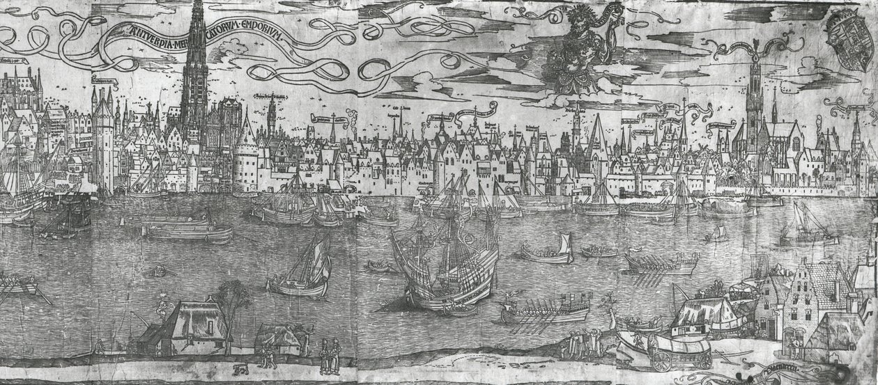 Utsikt over Antwerpen havn, detalj av den høyre delen, 1515-50 av Flemish School