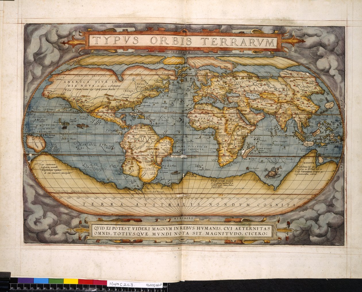 Verdenskart, Theatrum Orbis Terrarum, av Abraham Ortelius av Flemish School