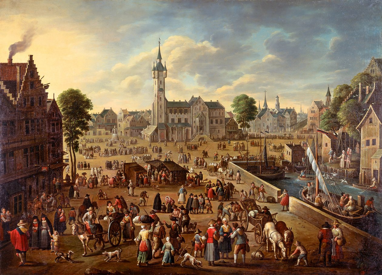 Byutsikt over hovedtorget i Lier, ca 1620-1625 av Flemish master