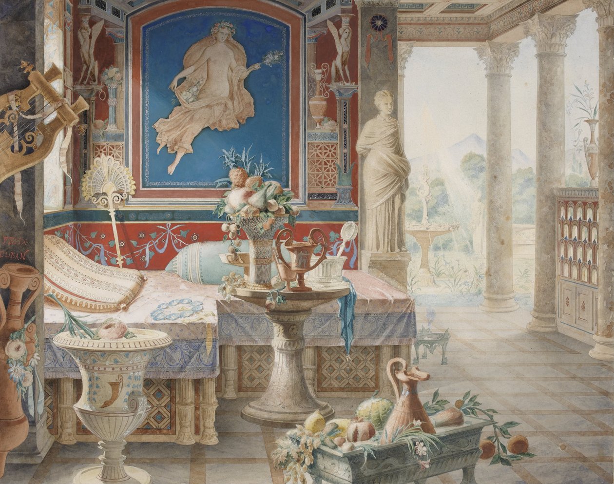 Arkitektonisk fantasi i stil med Pompeii av Felix Louis Jacques Duban