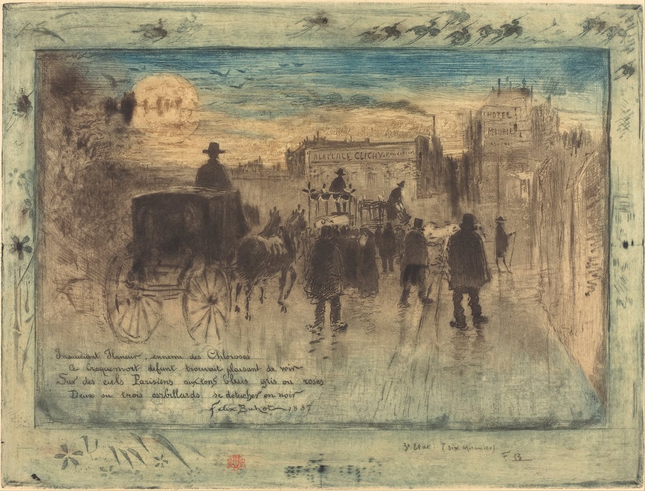 Begravelsesprosess på Boulevard de Clichy av Felix Hilaire Buhot