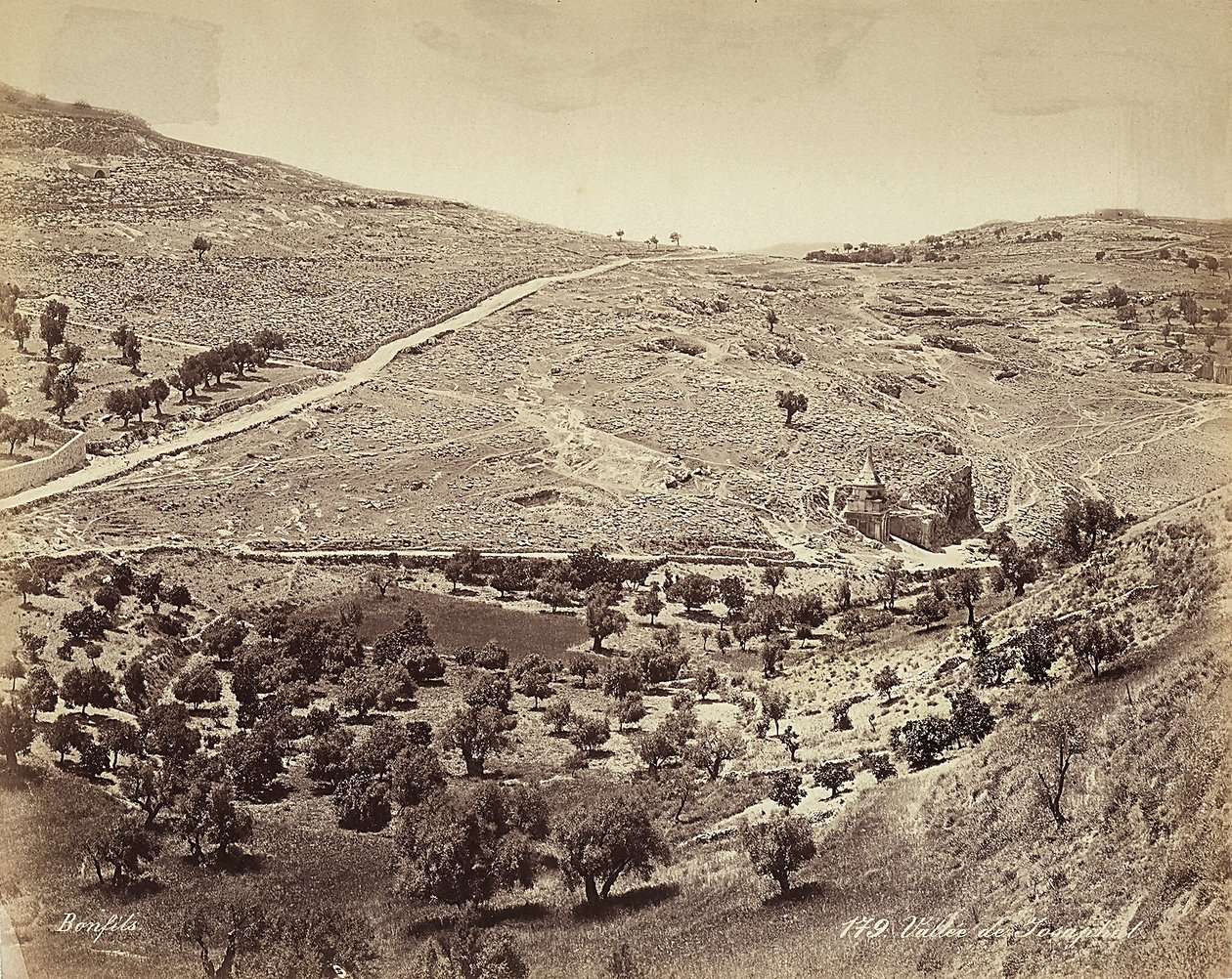 Panoramautsikt over Cedrondalen eller Josafat, i utkanten av Jerusalem av Félix Bonfils