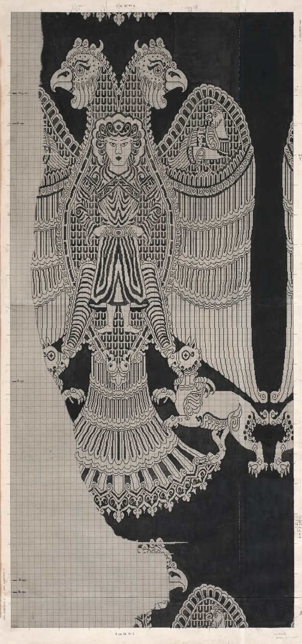 Skjematisk tegning av Buyid Silk (1962.264) av Félix Guichert