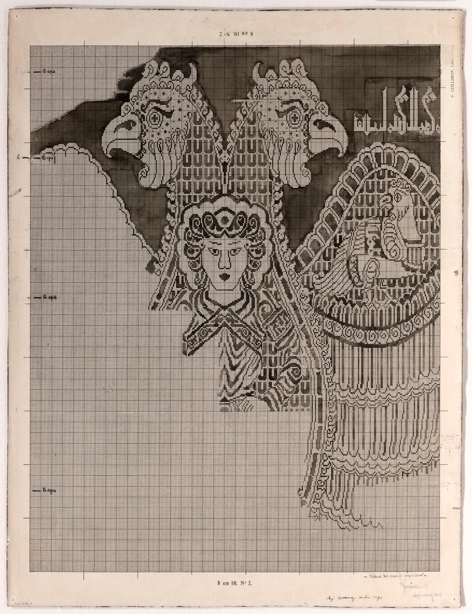 Skjematisk tegning av Buyid Silk (1962.264) av Félix Guichert