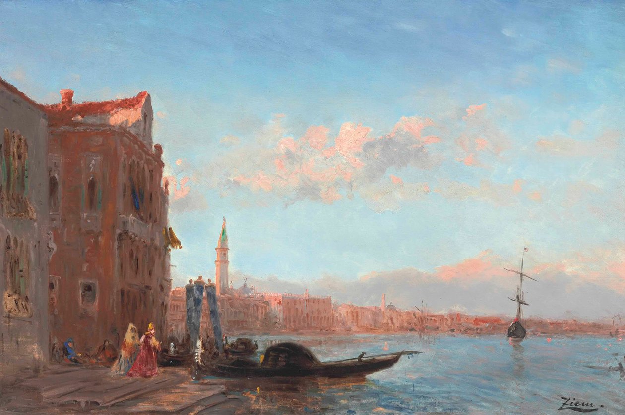 Figurer som forlater et palass, Canal della Grazia av Félix Ziem