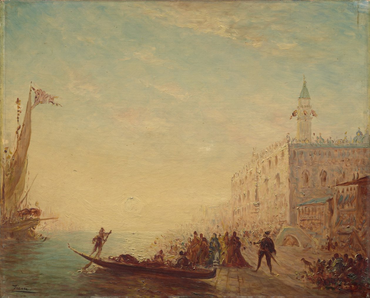 Riva degli Schiavoni, solnedgang, 1880-tallet av Félix Ziem