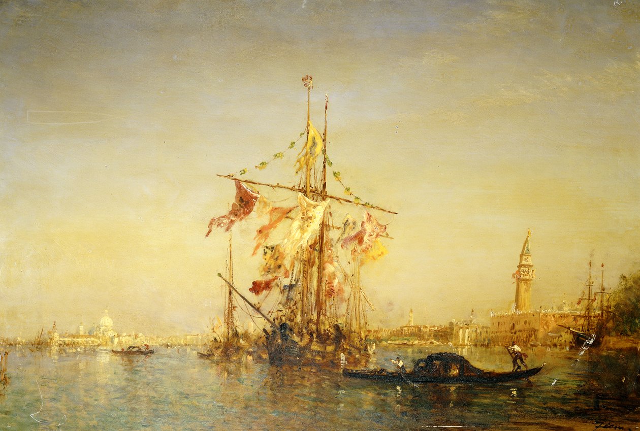 Bacino Venezia med frakt, av Félix Ziem