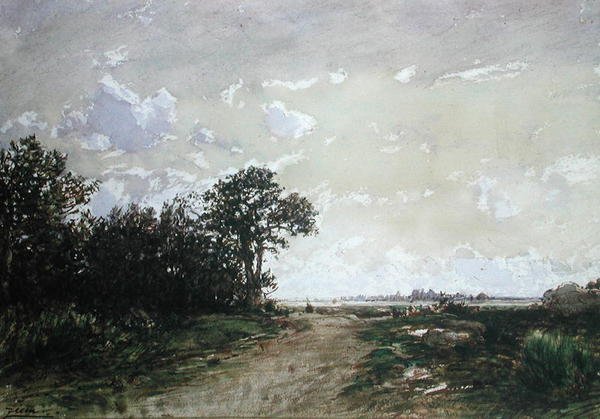 Fontainebleau-skogen, nær Barbizon (wc på papir) av Félix Ziem