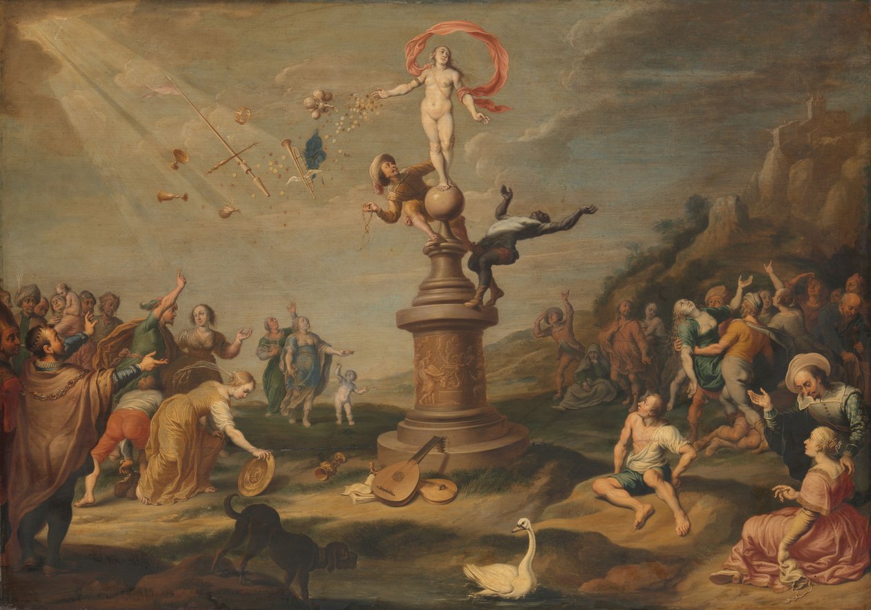 Fortuna skjenker sine gaver, ca. 1645 (olje på panel) av Floquet or Flocket Simon Flocquet