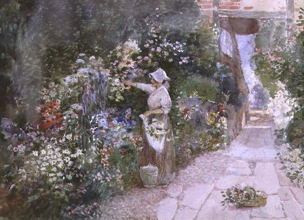 Plukke blomster (akvarell på papir) av Florence Agnes Mackay