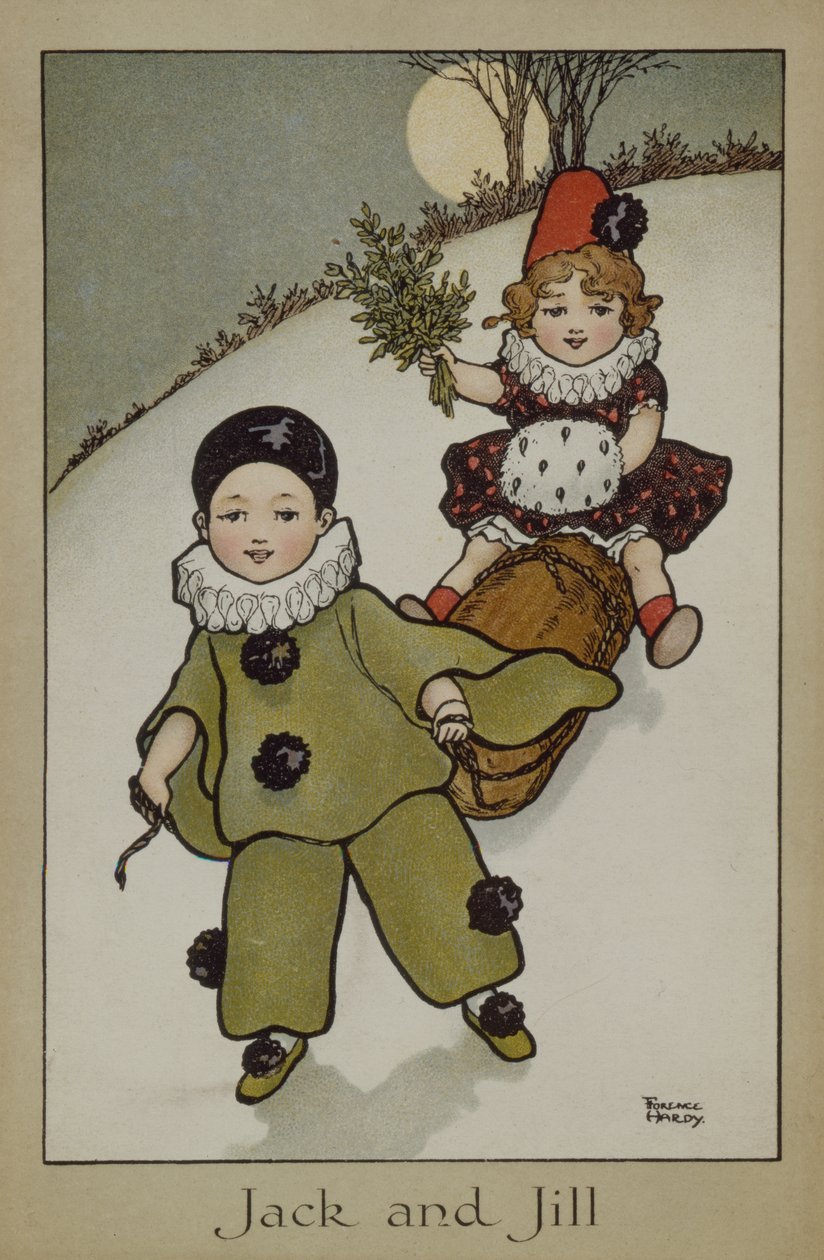 Jack og Jill, viktoriansk kort av Florence Hardy