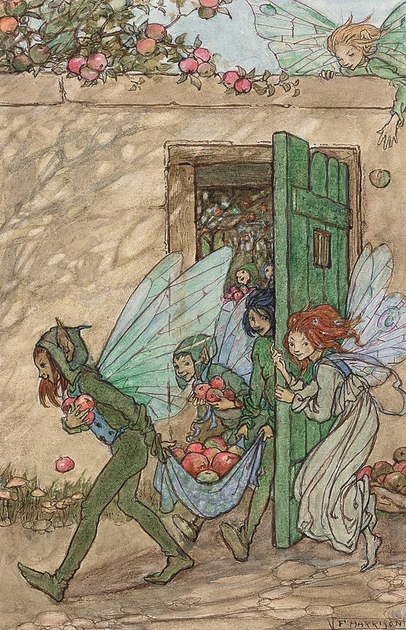 En illustrasjon til Elfin Song (blyant, brunt blekk og akvarell) av Florence Harrison