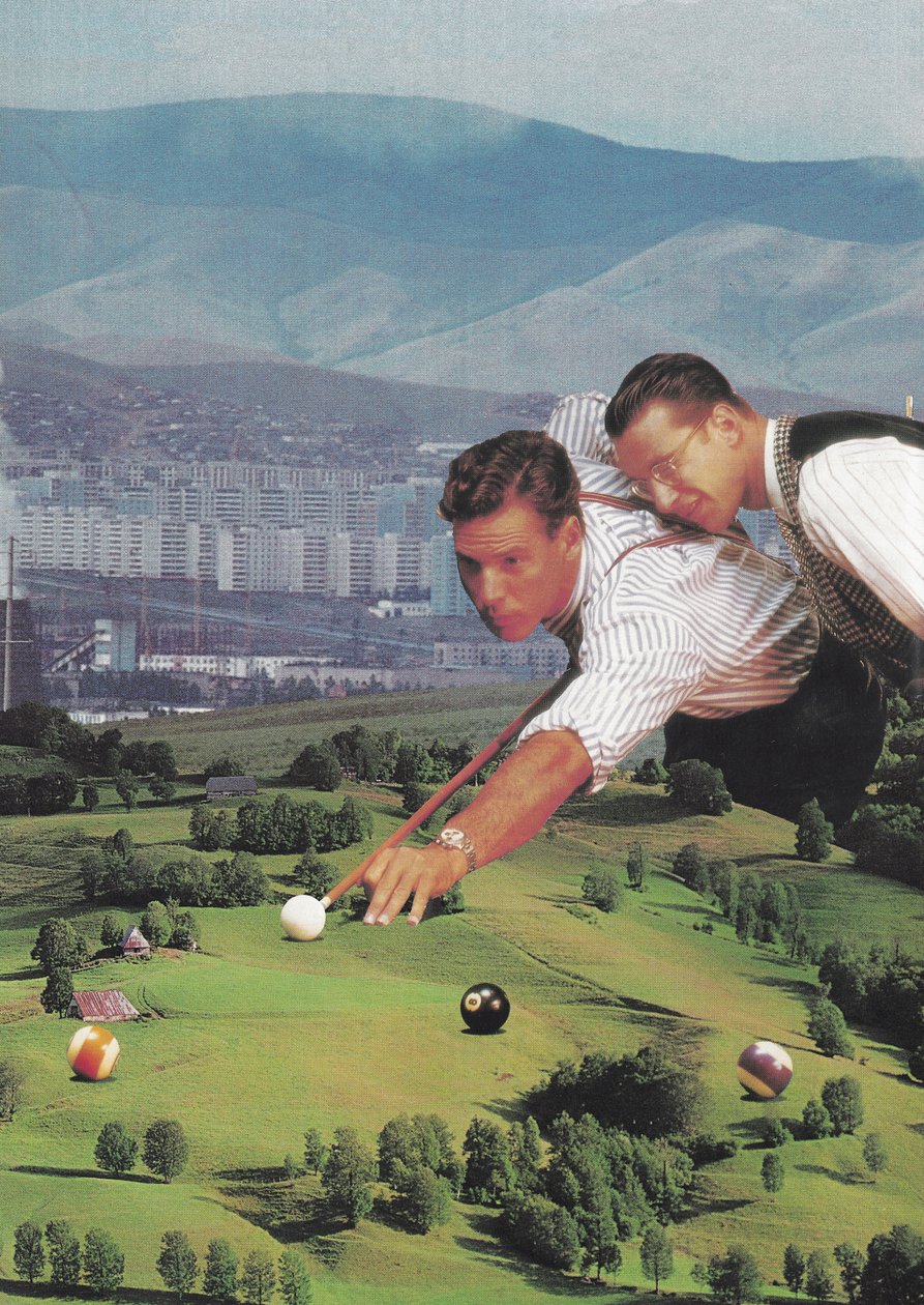 Biljard med gode venner, 2020 (collage) av Florent Bodart