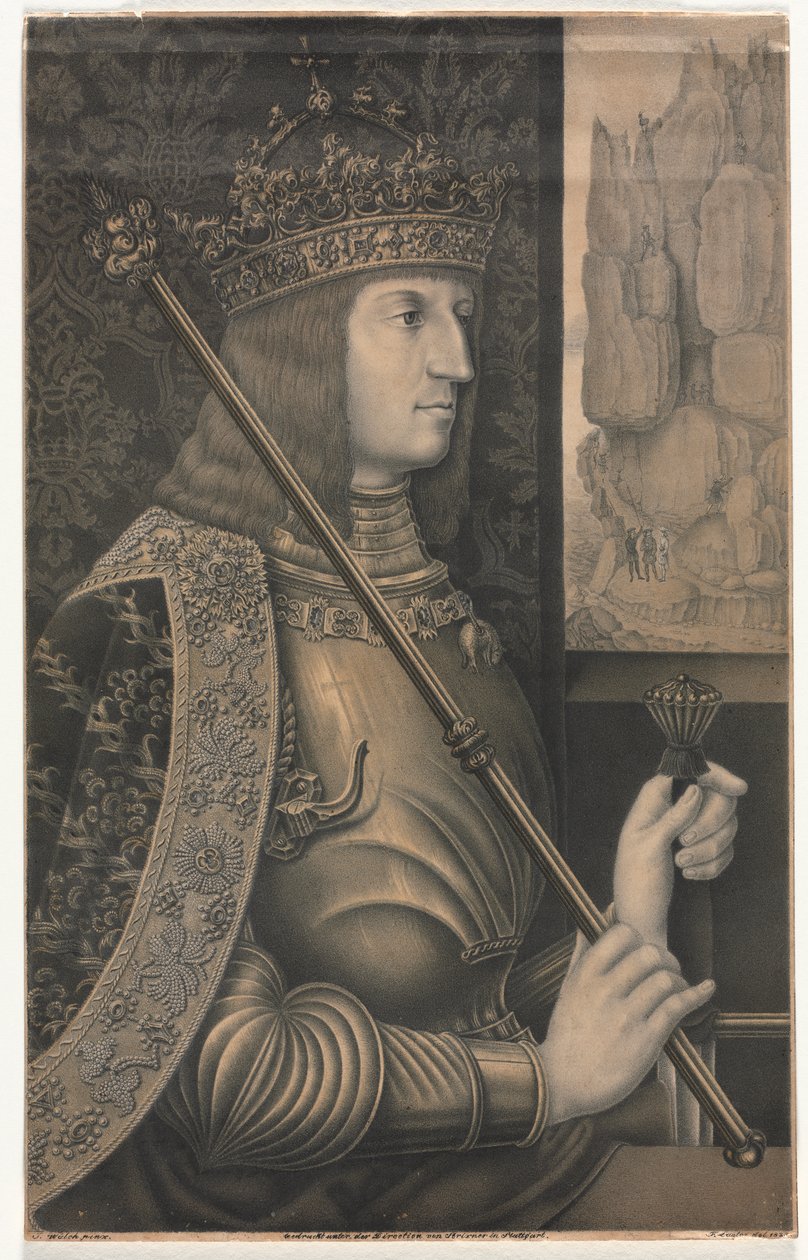 Portrett av Kaiser Maximilian I med krone og septer av Florentin Lauter