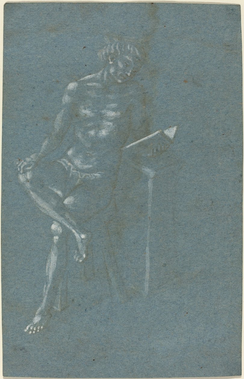 En ung mann som sitter på en krakk og leser en bok (recto); The Fall of Man (et fragment av den nedre delen) (verso) av Florentine 15th Century