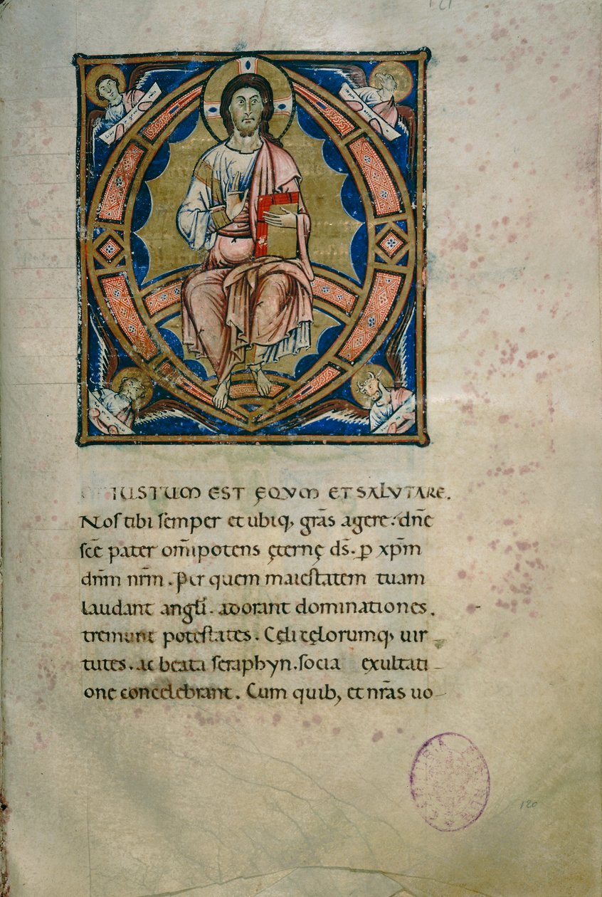 Opplyst side med Kristus i Majestet og symboler for evangelistene (Cod. Calci, ms. 36, ca. 120) av Florentine School