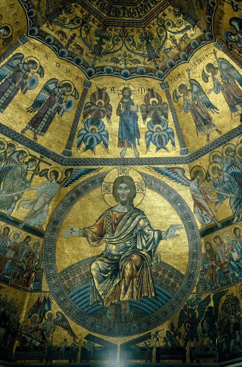Mosaikk på det kuppelformede taket til St Johns Baptistry, Firenze (mosaikk) av Florentine School