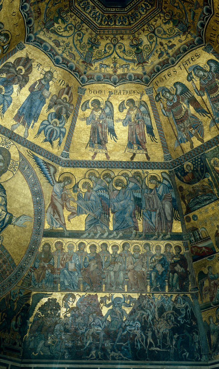 Mosaikk på det kuppelformede taket til St Johns Baptistry, Firenze (mosaikk) av Florentine School
