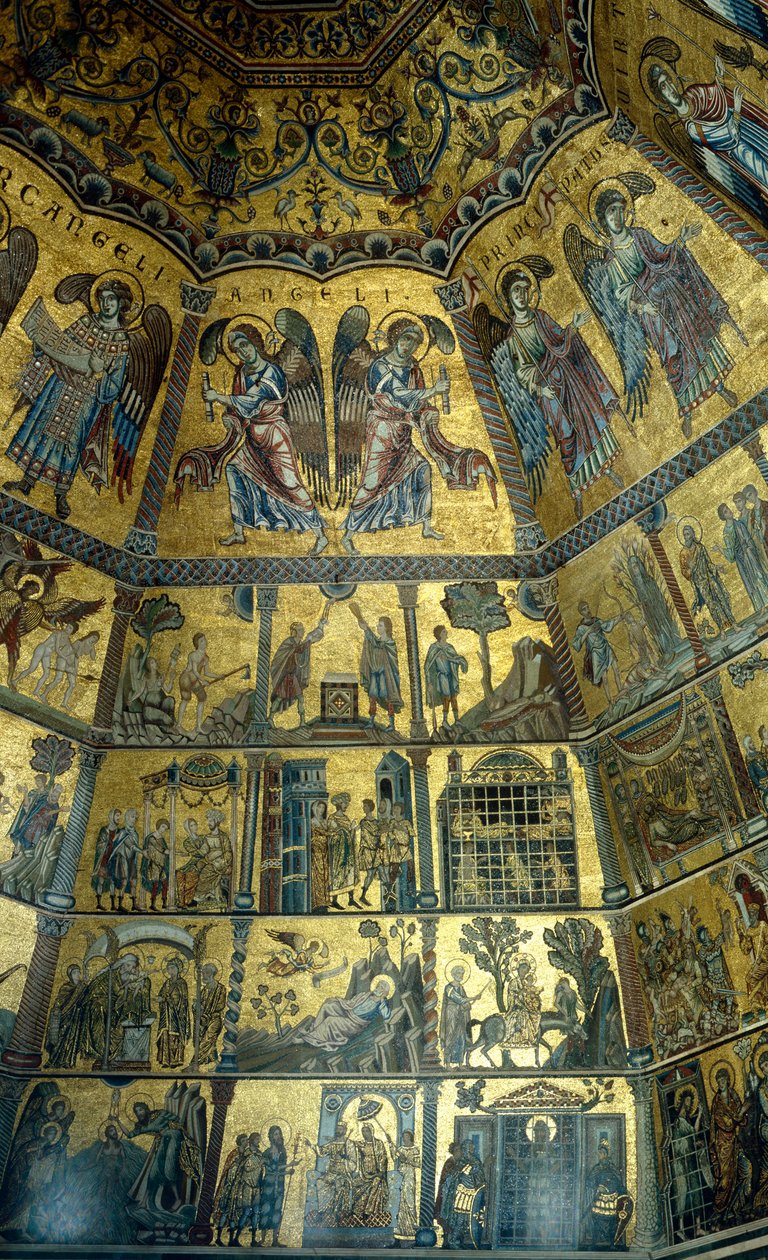 Mosaikk på det kuppelformede taket til St Johns Baptistry, Firenze (mosaikk) av Florentine School