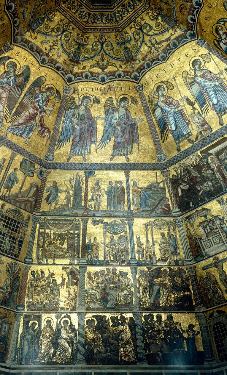 Mosaikk på det kuppelformede taket til St Johns Baptistry, Firenze (mosaikk) av Florentine School