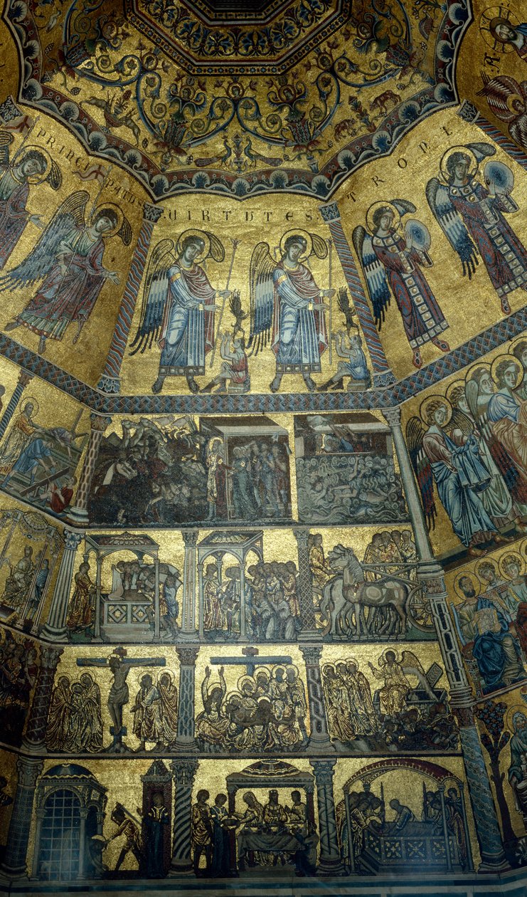 Mosaikk på det kuppelformede taket til St Johns Baptistry, Firenze (mosaikk) av Florentine School