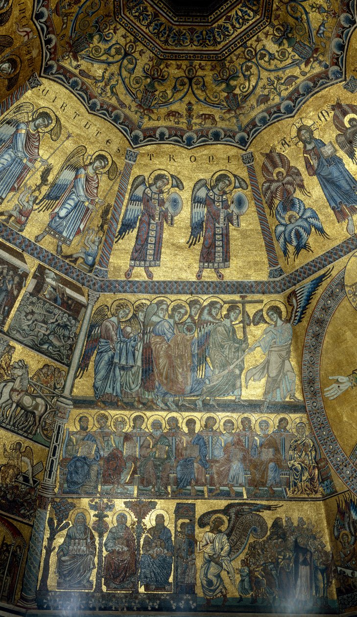 Mosaikk på det kuppelformede taket til St Johns Baptistry, Firenze (mosaikk) av Florentine School