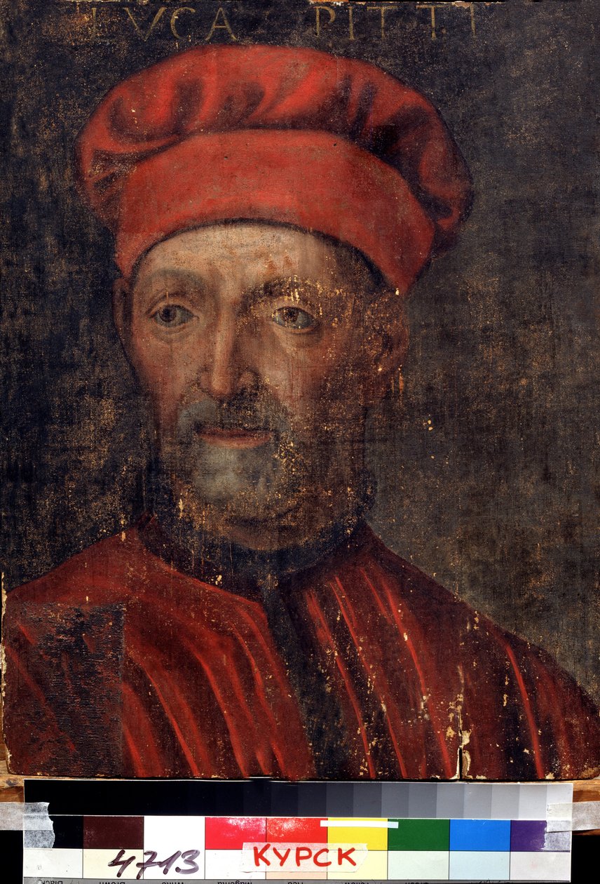 ""Portrett av den velstående florentinske bankmannen Luca Pitti (1394-1472)"" Han ga navnet sitt til Pitti palazzo) Maleri av den florentinske skolen fra begynnelsen av det 16. århundre Regional Deineka Art Gallery, Kursk Russland av Florentine School