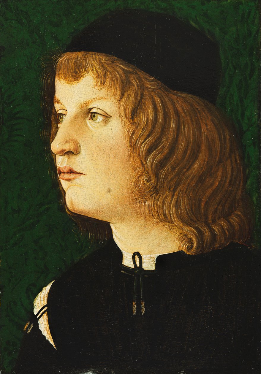Portrait of a Youth, bystelengde, i en mørk lue, ca. 1475 av Florentine School